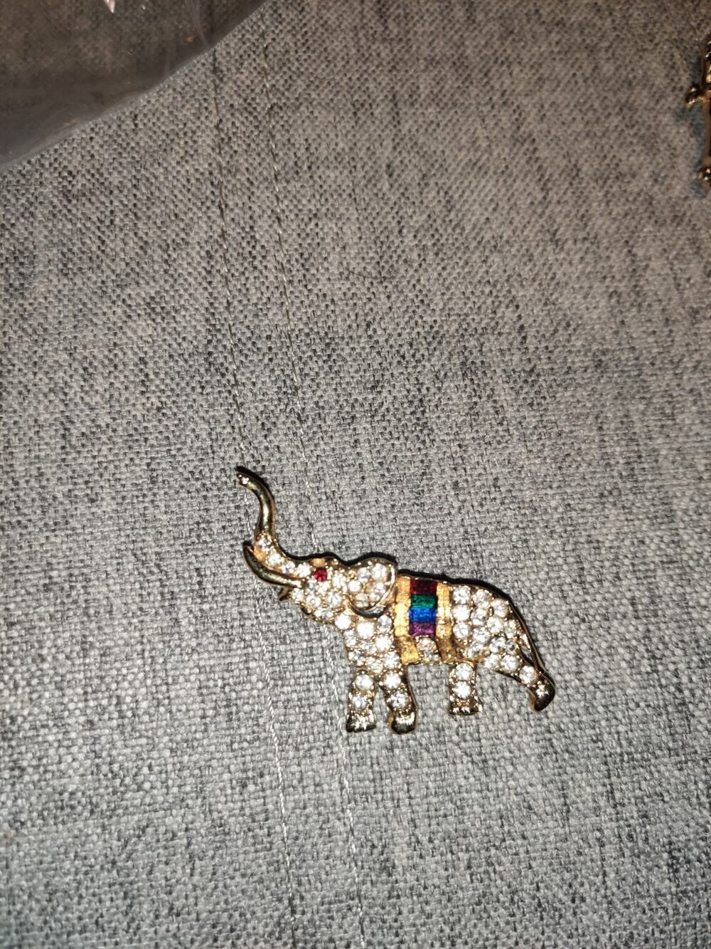 Vintage Gold Tone Enamel Rhinestone Multicolored Elephant Brooch